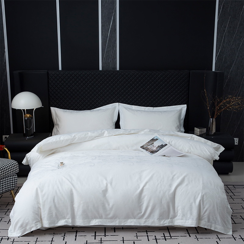 নতুন জ্যাকার্ড 100% কটন সাটিন হোয়াইট হোটেল লিনেন বেডরুম বেডিং শীট সেট