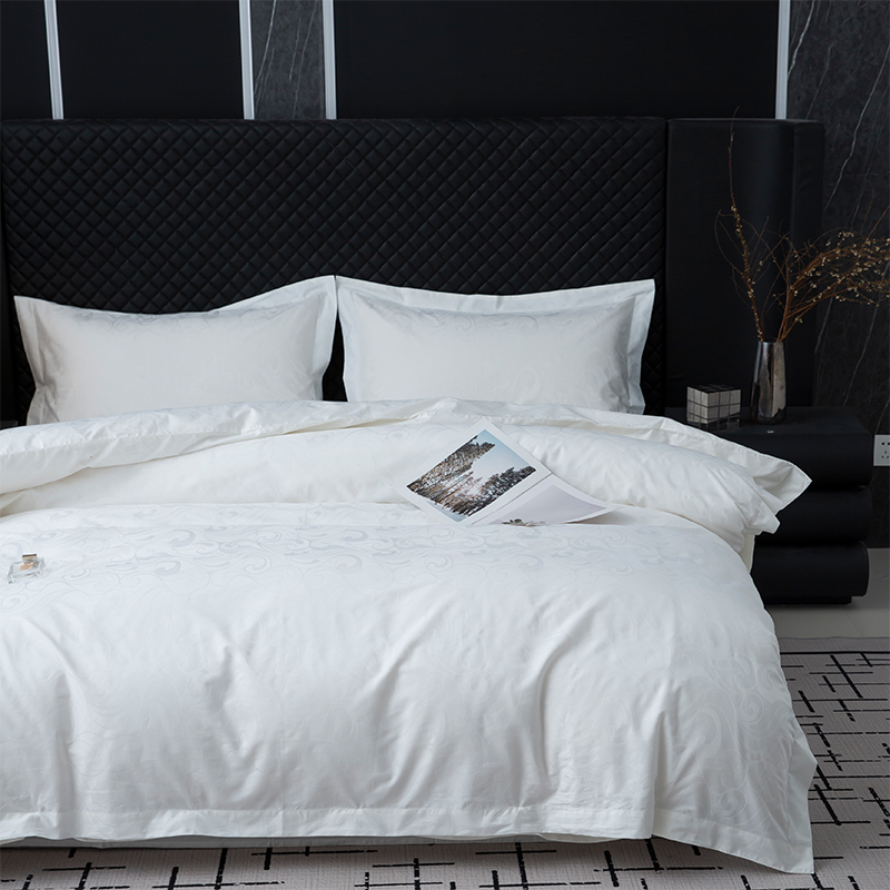 নতুন জ্যাকার্ড 100% কটন সাটিন হোয়াইট হোটেল লিনেন বেডরুম বেডিং শীট সেট নতুন জ্যাকার্ড 100% কটন সাটিন হোয়াইট হোটেল লিনেন বেডরুম বেডিং শীট সেট