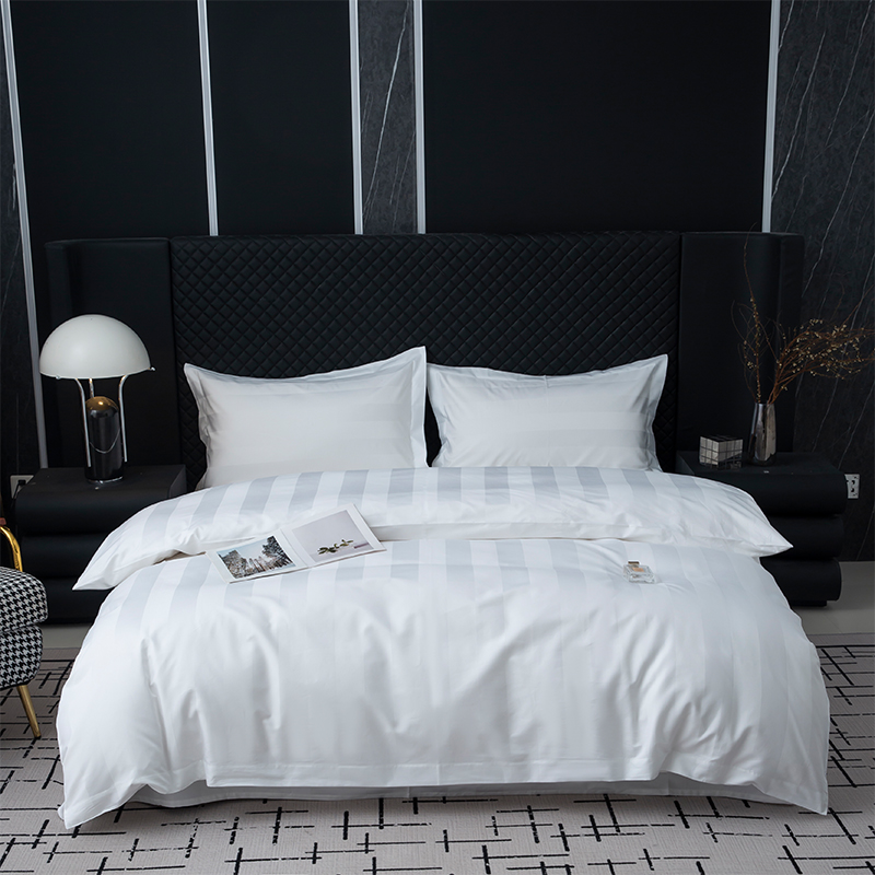 পাঁচতারা হোটেল বেডিং সেটের জন্য 7cm Sateen স্ট্রাইপ প্লেইন সাদা 750TC 100% তুলা