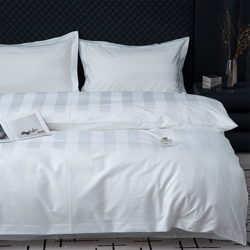 পাঁচতারা হোটেল বেডিং সেটের জন্য 7cm Sateen স্ট্রাইপ প্লেইন সাদা 750TC 100% তুলা পাঁচতারা হোটেল বেডিং সেটের জন্য 7cm Sateen স্ট্রাইপ প্লেইন সাদা 750TC 100% তুলা