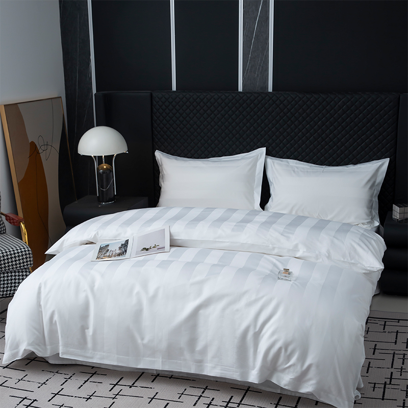 পাঁচতারা হোটেল বেডিং সেটের জন্য 7cm Sateen স্ট্রাইপ প্লেইন সাদা 750TC 100% তুলা পাঁচতারা হোটেল বেডিং সেটের জন্য 7cm Sateen স্ট্রাইপ প্লেইন সাদা 750TC 100% তুলা