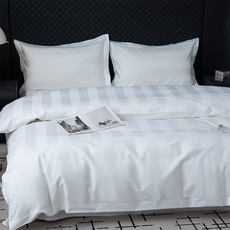 পাঁচতারা হোটেল বেডিং সেটের জন্য 7cm Sateen স্ট্রাইপ প্লেইন সাদা 750TC 100% তুলা পাঁচতারা হোটেল বেডিং সেটের জন্য 7cm Sateen স্ট্রাইপ প্লেইন সাদা 750TC 100% তুলা