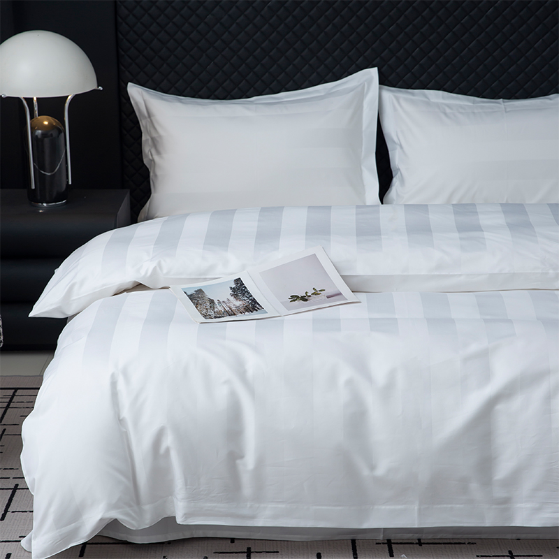 পাঁচতারা হোটেল বেডিং সেটের জন্য 7cm Sateen স্ট্রাইপ প্লেইন সাদা 750TC 100% তুলা পাঁচতারা হোটেল বেডিং সেটের জন্য 7cm Sateen স্ট্রাইপ প্লেইন সাদা 750TC 100% তুলা