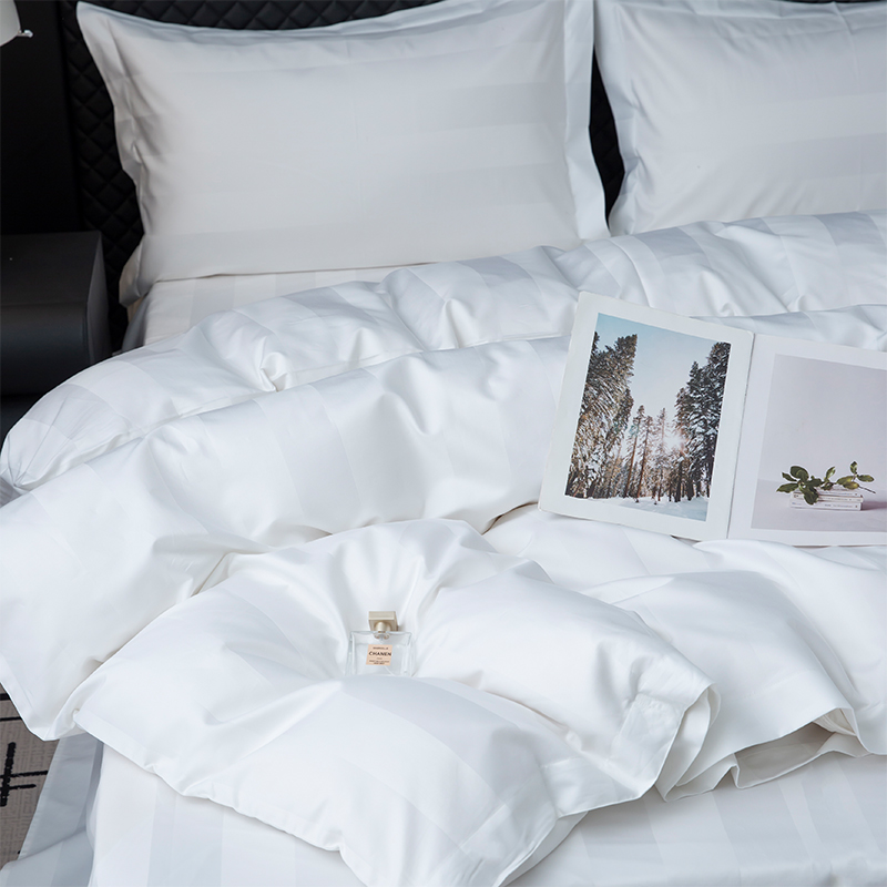 পাঁচতারা হোটেল বেডিং সেটের জন্য 7cm Sateen স্ট্রাইপ প্লেইন সাদা 750TC 100% তুলা পাঁচতারা হোটেল বেডিং সেটের জন্য 7cm Sateen স্ট্রাইপ প্লেইন সাদা 750TC 100% তুলা