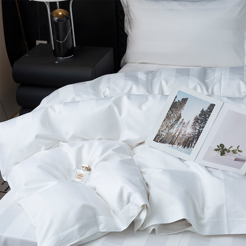 পাঁচতারা হোটেল বেডিং সেটের জন্য 7cm Sateen স্ট্রাইপ প্লেইন সাদা 750TC 100% তুলা পাঁচতারা হোটেল বেডিং সেটের জন্য 7cm Sateen স্ট্রাইপ প্লেইন সাদা 750TC 100% তুলা