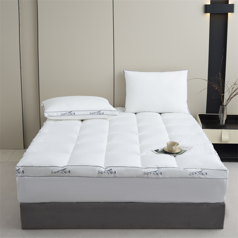 কাস্টমাইজড প্রিন্ট লোগো মাইক্রোফাইবার ফিলিং 40s ডাউনপ্রুফ ফ্যাব্রিক সঙ্গে পাইপিং ম্যাট্রেস টপার