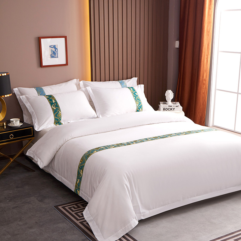 Jacquard টেপ সজ্জা কাস্টমাইজড 60S কটন হোটেল বেডিং সেট Jacquard টেপ সজ্জা কাস্টমাইজড 60S কটন হোটেল বেডিং সেট