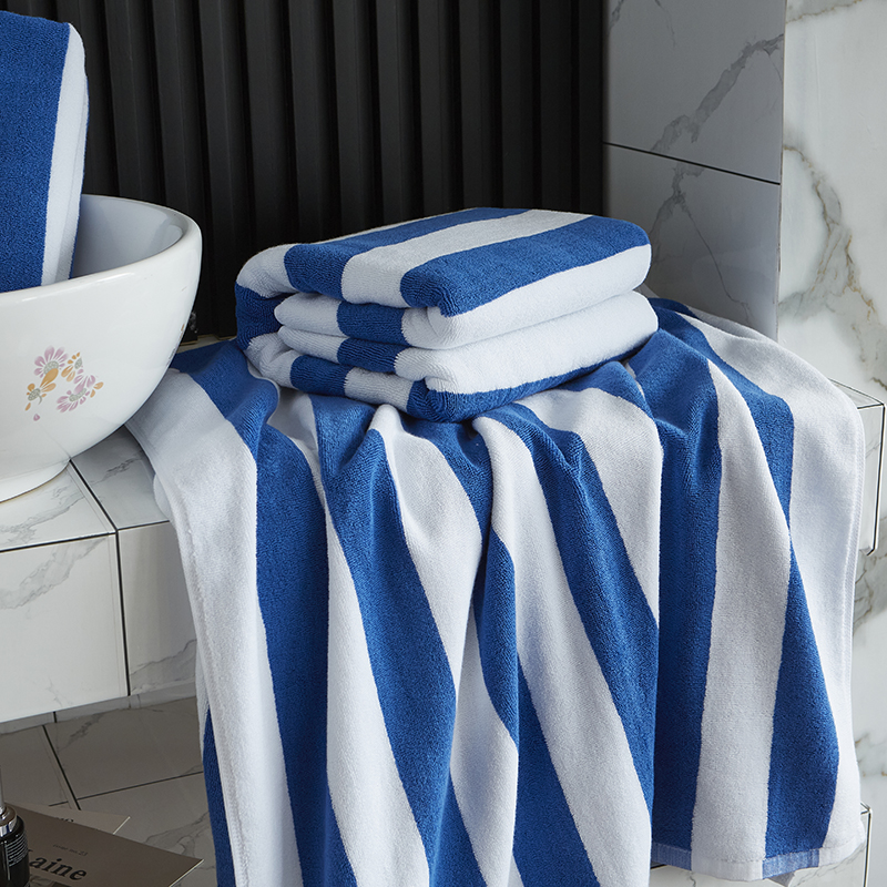 সুতা রং করা নীল সাদা স্ট্রাইপ বিচ গামছা পুল তোয়ালে